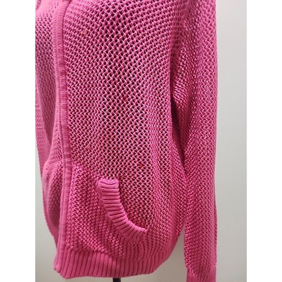 Quacker Factory Womens Jacket Small Sz XL Pink Knit Pineapple Sequin Hood Beaded - Picture 5 of 8